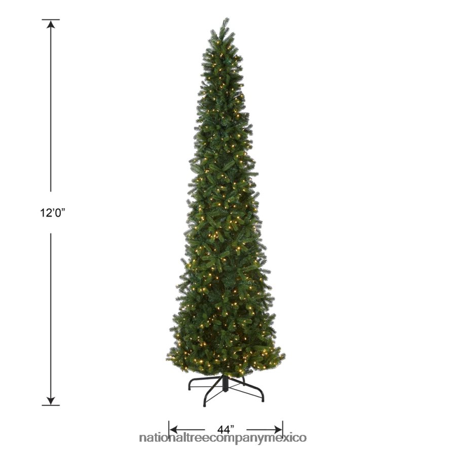 árboles | mx National Tree Company árbol de Navidad artificial gigante preiluminado, delgado, inclinado hacia abajo, verde, abeto douglas, luces LED de dos colores, incluye conector de alimentación y 