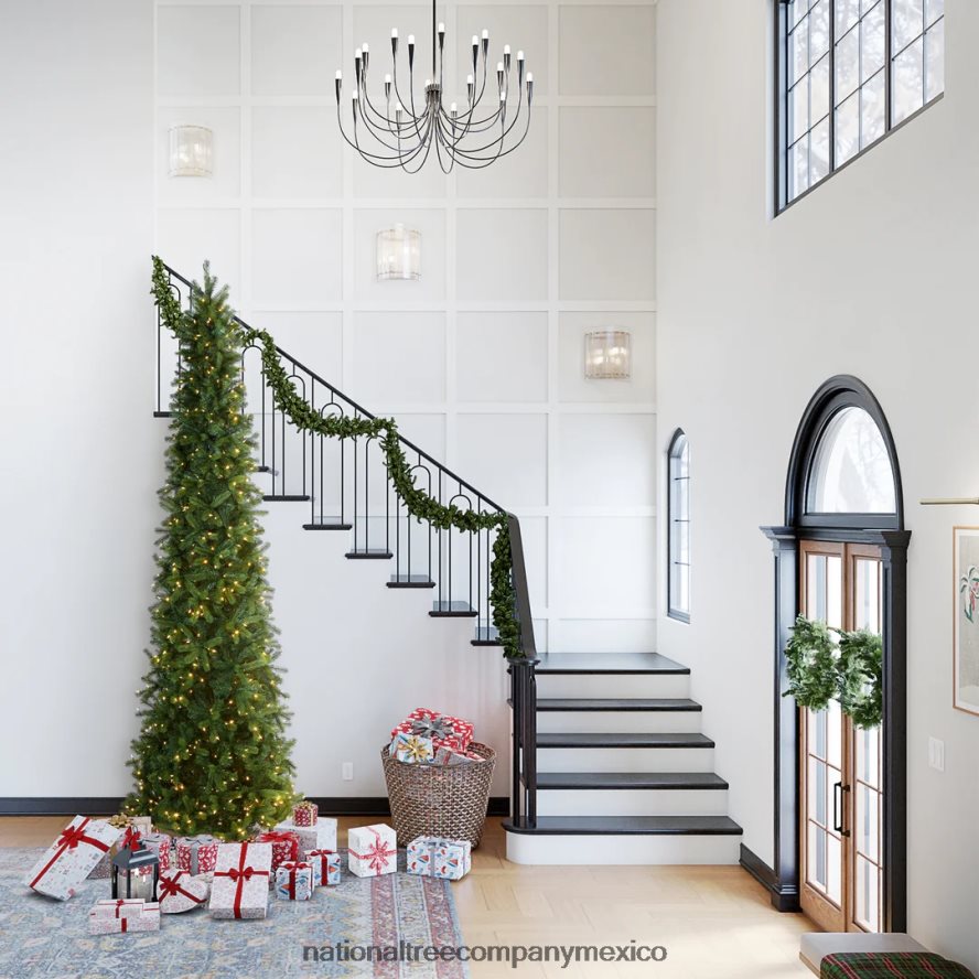 árboles | mx National Tree Company árbol de Navidad artificial gigante preiluminado, delgado, inclinado hacia abajo, verde, abeto douglas, luces LED de dos colores, incluye conector de alimentación y 