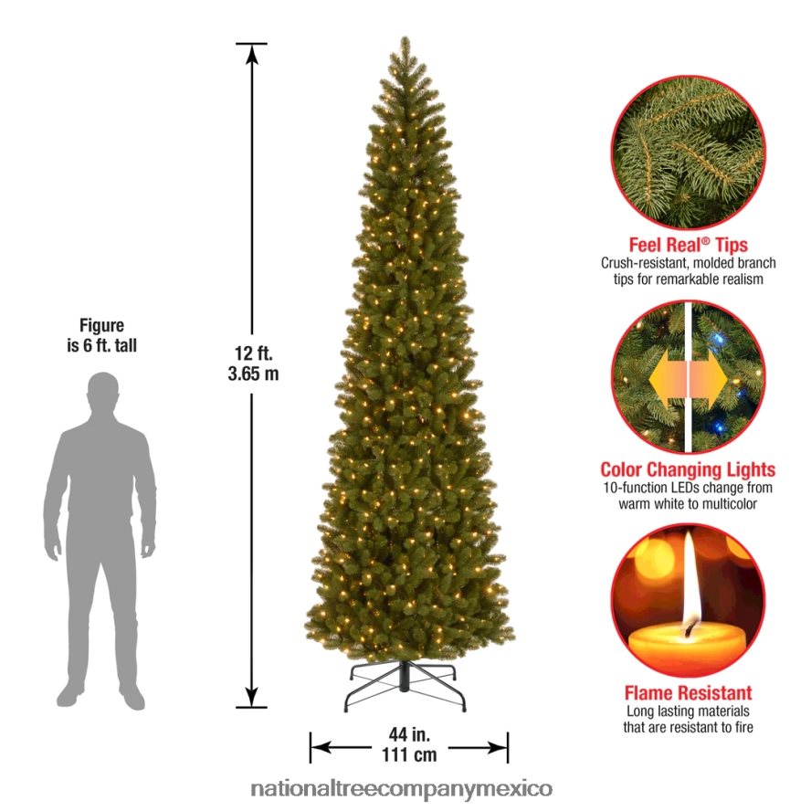 árboles | mx National Tree Company árbol de Navidad artificial gigante preiluminado, delgado, inclinado hacia abajo, verde, abeto douglas, luces LED de dos colores, incluye conector de alimentación y 