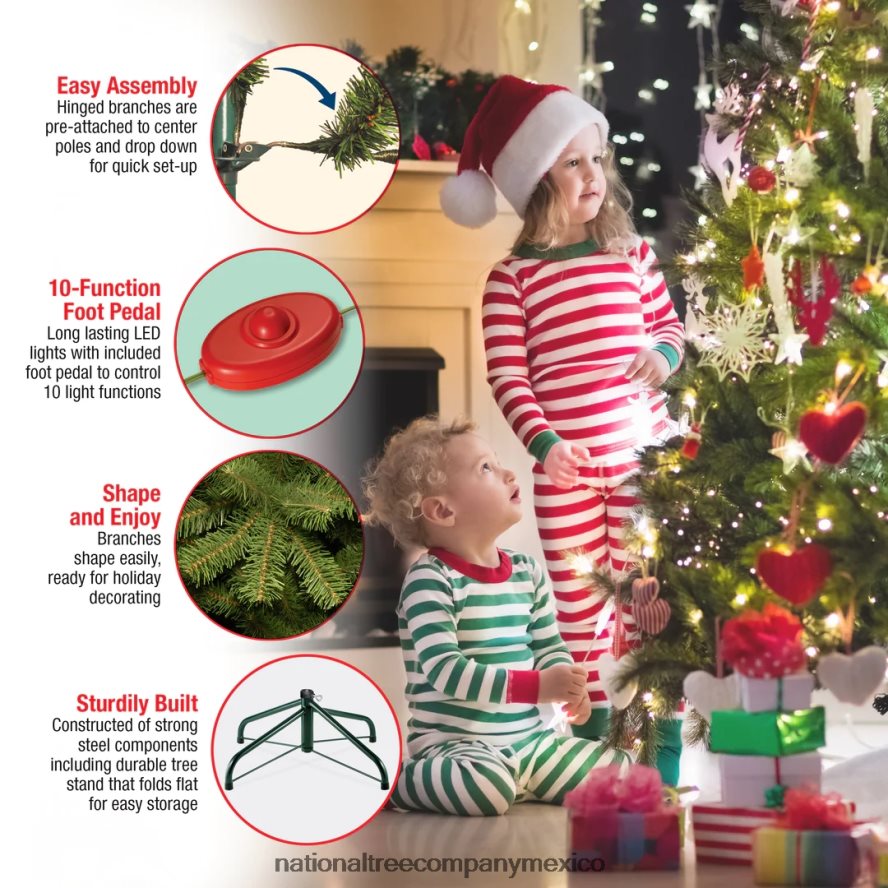 árboles | mx National Tree Company árbol de Navidad artificial gigante preiluminado, delgado, inclinado hacia abajo, verde, abeto douglas, luces LED de dos colores, incluye conector de alimentación y 