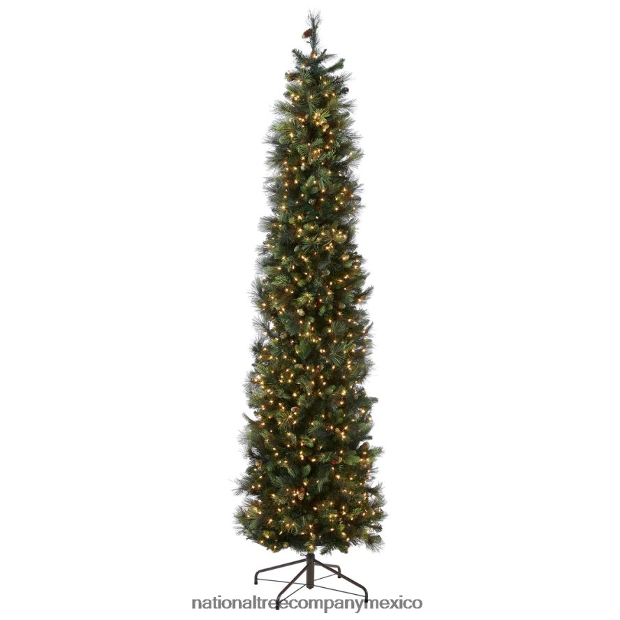 árboles | mx National Tree Company árbol de Navidad gigante artificial preiluminado 'feel real', verde, pino carolina, luces blancas, flocado con piñas, incluye soporte, 10 pies 8JB84J160