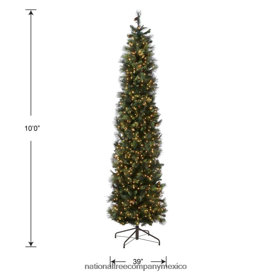árboles | mx National Tree Company árbol de Navidad gigante artificial preiluminado 'feel real', verde, pino carolina, luces blancas, flocado con piñas, incluye soporte, 10 pies 8JB84J160