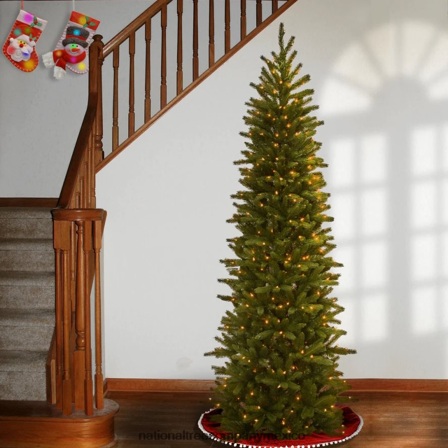 árboles | mx National Tree Company árbol de Navidad artificial delgado preiluminado 'feel real', abeto grande, luces verdes, blancas, incluye soporte, 6.5 pies 8JB84J22