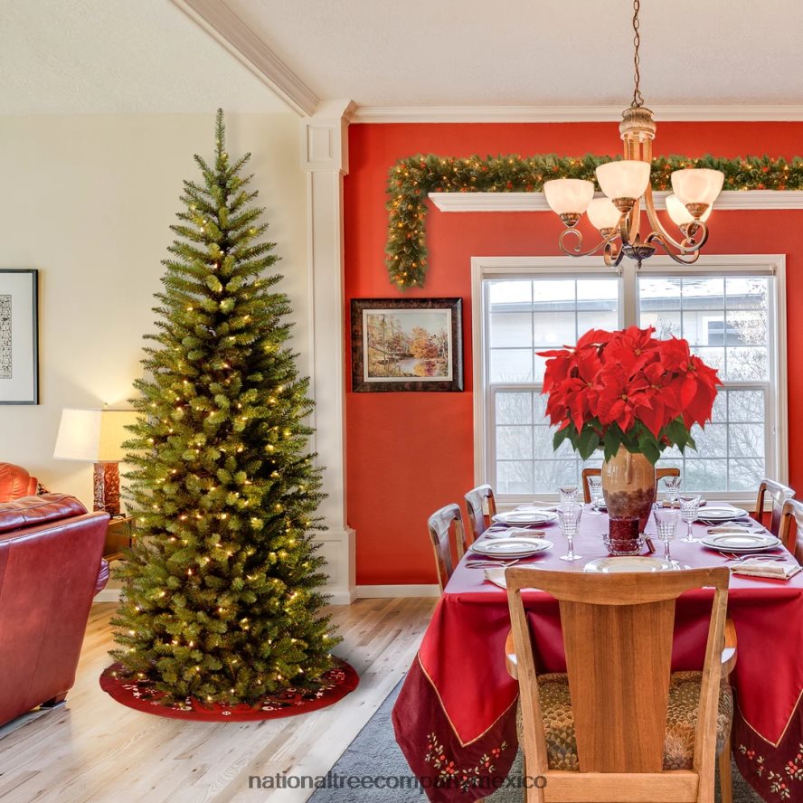 árboles | mx National Tree Company árbol de Navidad artificial delgado preiluminado, verde, abeto Kingswood, luces claras, incluye soporte, 6.5 pies 8JB84J69