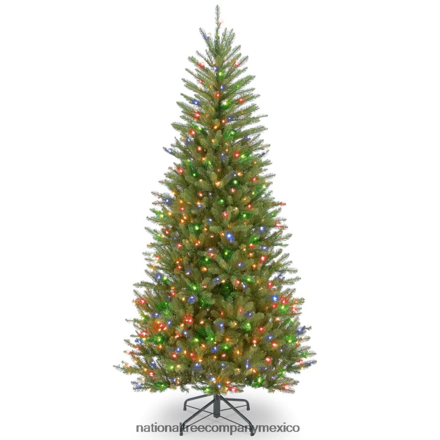 árboles | mx National Tree Company árbol de Navidad artificial delgado preiluminado, verde, abeto dunhill, luces multicolores, incluye soporte, 6.5 pies 8JB84J97