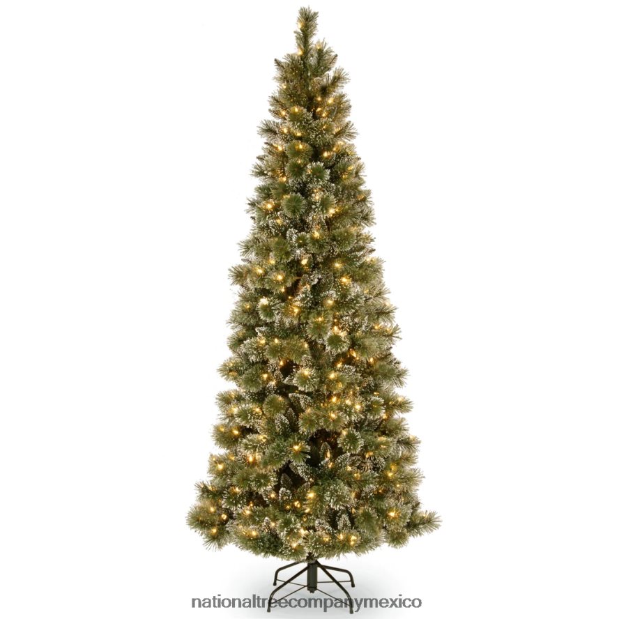 árboles | mx National Tree Company árbol de Navidad artificial delgado preiluminado, verde, pino con cerdas brillantes, luces blancas, incluye base, 6.5 pies 8JB84J161
