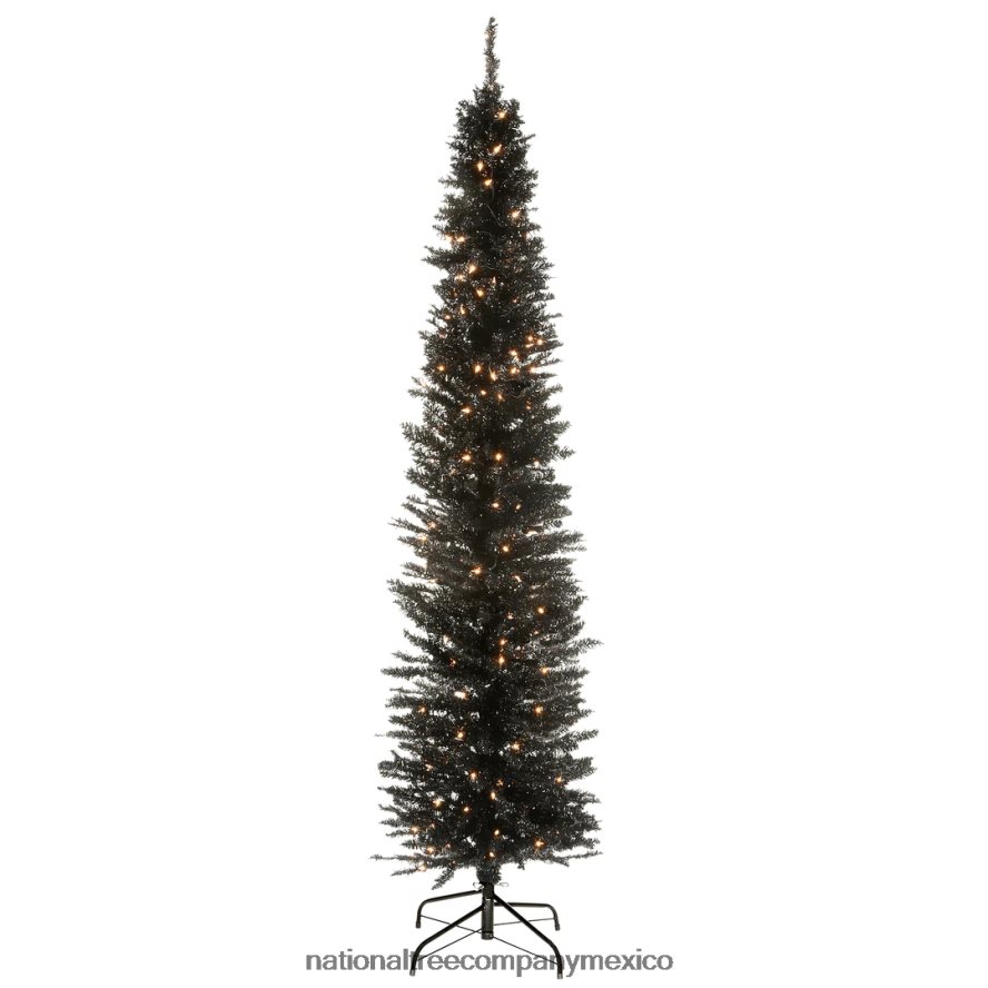 árboles | mx National Tree Company árbol de Navidad artificial preiluminado, oropel negro, luces blancas, incluye soporte, 6 pies 8JB84J142