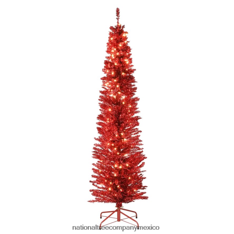 árboles | mx National Tree Company árbol de Navidad artificial preiluminado, oropel rojo, luces blancas, incluye soporte, 6 pies 8JB84J63