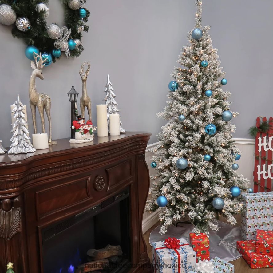 árboles | mx National Tree Company Pino delgado de montaña nevado de 7,5 pies con luces claras 8JB84J42