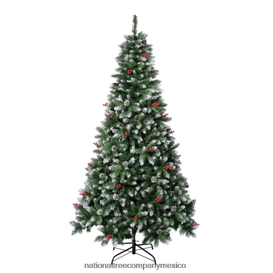 árboles | mx National Tree Company Primer árbol de Navidad Frosted Traditions con ramas con bisagras, piñas y frutos rojos, 7,5 pies. 8JB84J95
