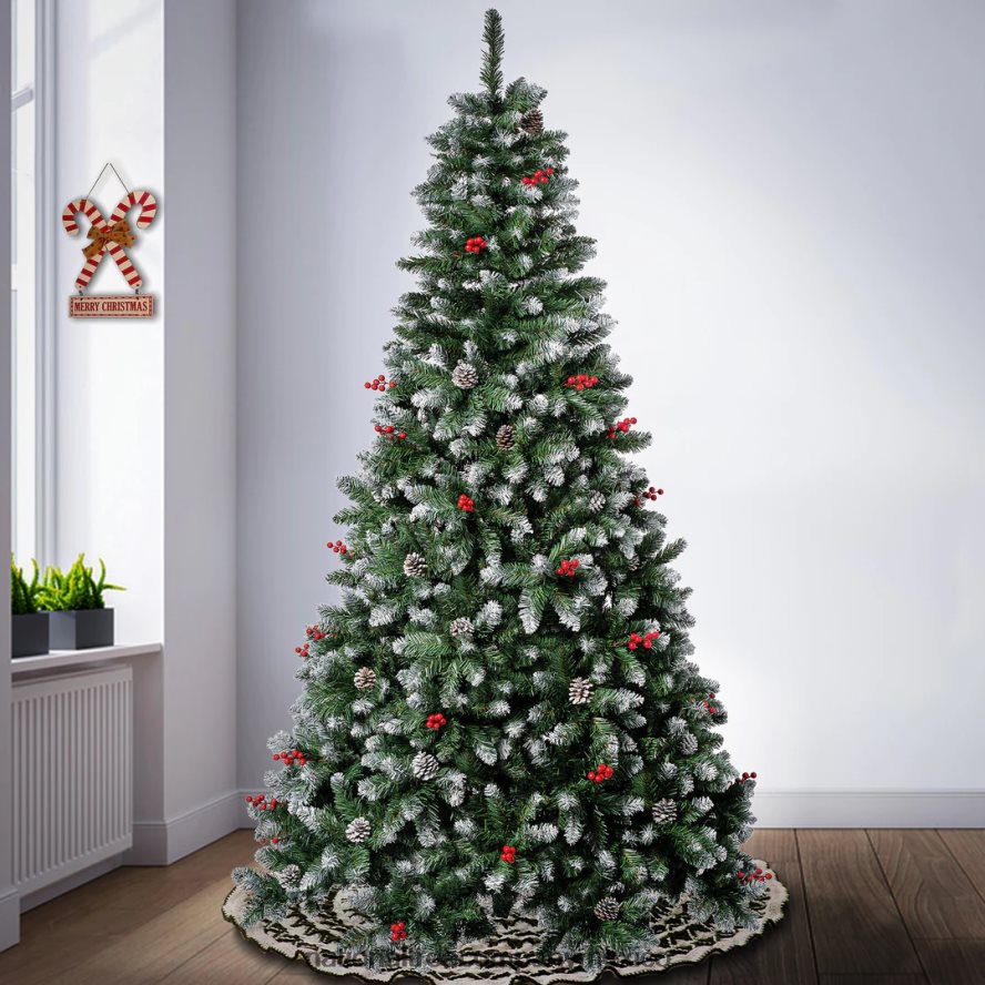 árboles | mx National Tree Company Primer árbol de Navidad Frosted Traditions con ramas con bisagras, piñas y frutos rojos, 7,5 pies. 8JB84J95