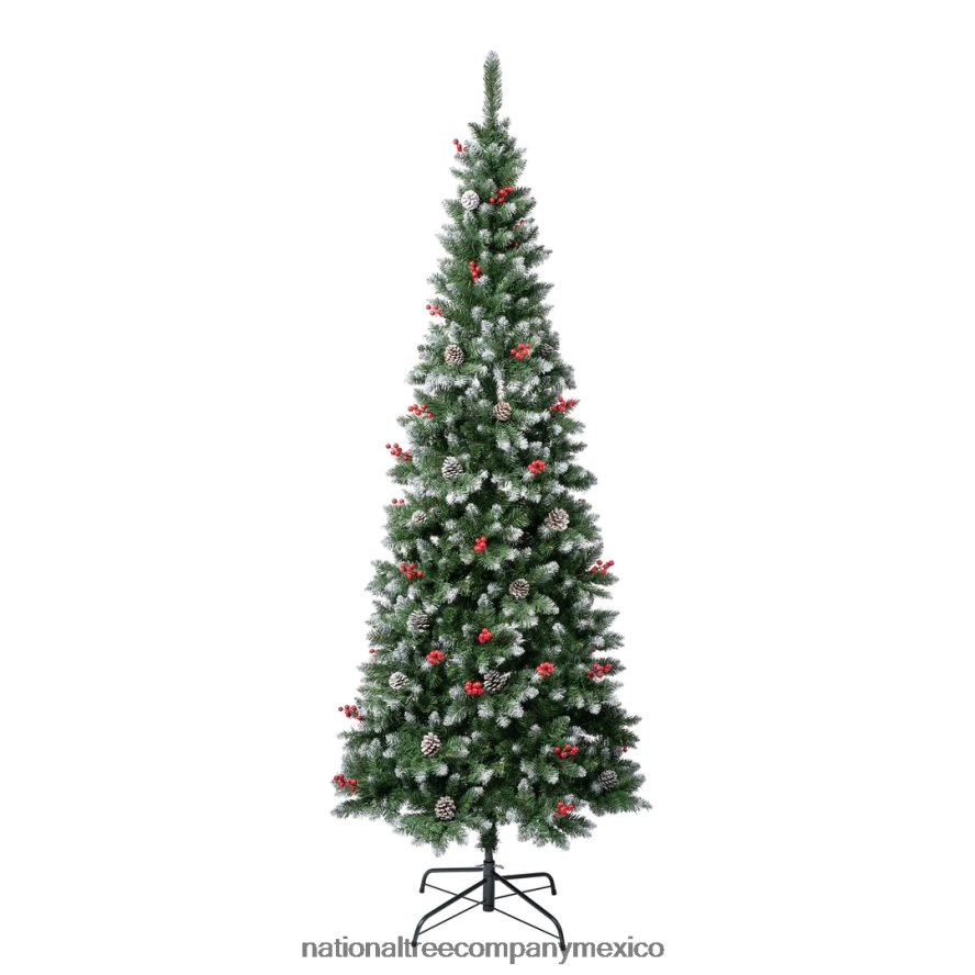árboles | mx National Tree Company Primer árbol de Navidad esmerilado de tradiciones con ramas articuladas, piñas y frutos rojos, 7,5 pies. 8JB84J185