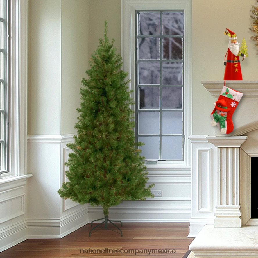 árboles | mx National Tree Company árbol de Navidad artificial, abeto grande canadiense, verde, luces blancas, incluye base de metal, 7 pies 8JB84J178