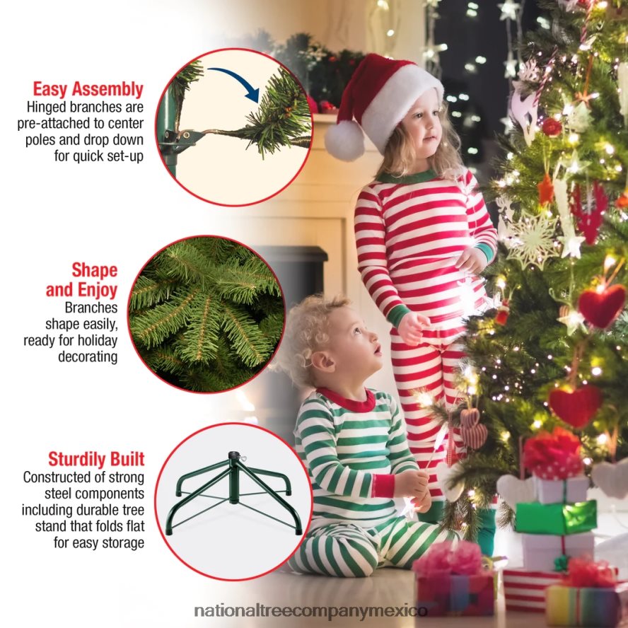 árboles | mx National Tree Company árbol de Navidad artificial delgado preiluminado 'feel real', verde, abeto tiffany, luces blancas, incluye soporte, 9 pies 8JB84J139