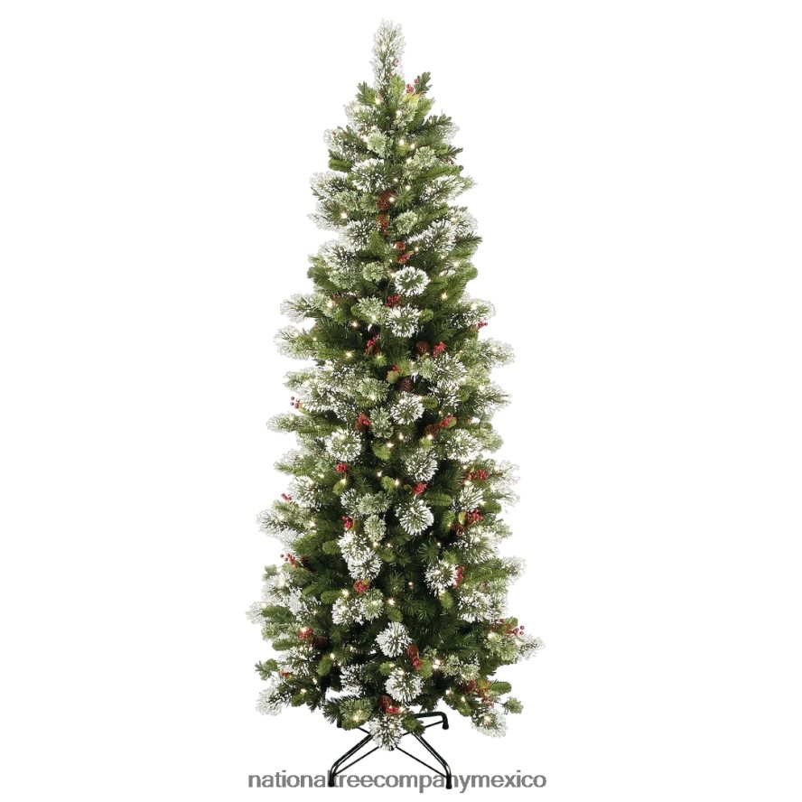 árboles | mx National Tree Company Árbol de Navidad artificial delgado preiluminado, pino invernal, luces verdes y blancas, decorado con piñas, incluye soporte, 7,5 pies 8JB84J126
