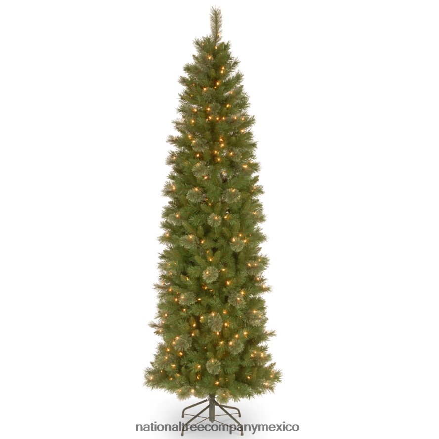 árboles | mx National Tree Company árbol de Navidad artificial delgado preiluminado, pino tacoma, verde, luces blancas, incluye soporte, 9 pies 8JB84J50
