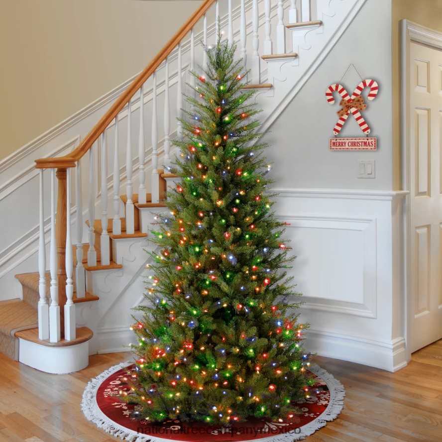 árboles | mx National Tree Company árbol de Navidad artificial delgado preiluminado, verde, abeto Dunhill, luces multicolores, incluye soporte, 7.5 pies 8JB84J82