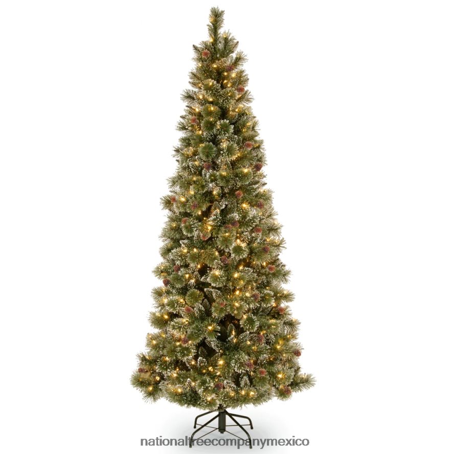 árboles | mx National Tree Company árbol de Navidad artificial delgado preiluminado, verde, pino con cerdas brillantes, luces blancas, incluye base, 7.5 pies 8JB84J172