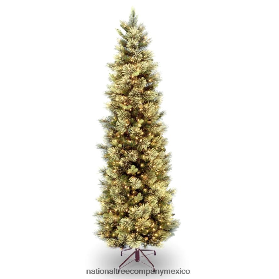 árboles | mx National Tree Company árbol de Navidad artificial preiluminado, verde, pino carolina, luces blancas, flocado con piñas, incluye soporte, 7 pies 8JB84J190