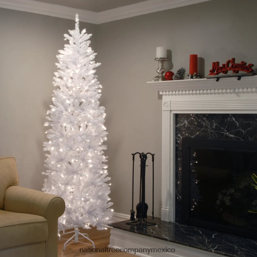 árboles | mx National Tree Company árbol de Navidad delgado artificial preiluminado, blanco, abeto Kingswood, luces blancas, incluye soporte, 7 pies 8JB84J134