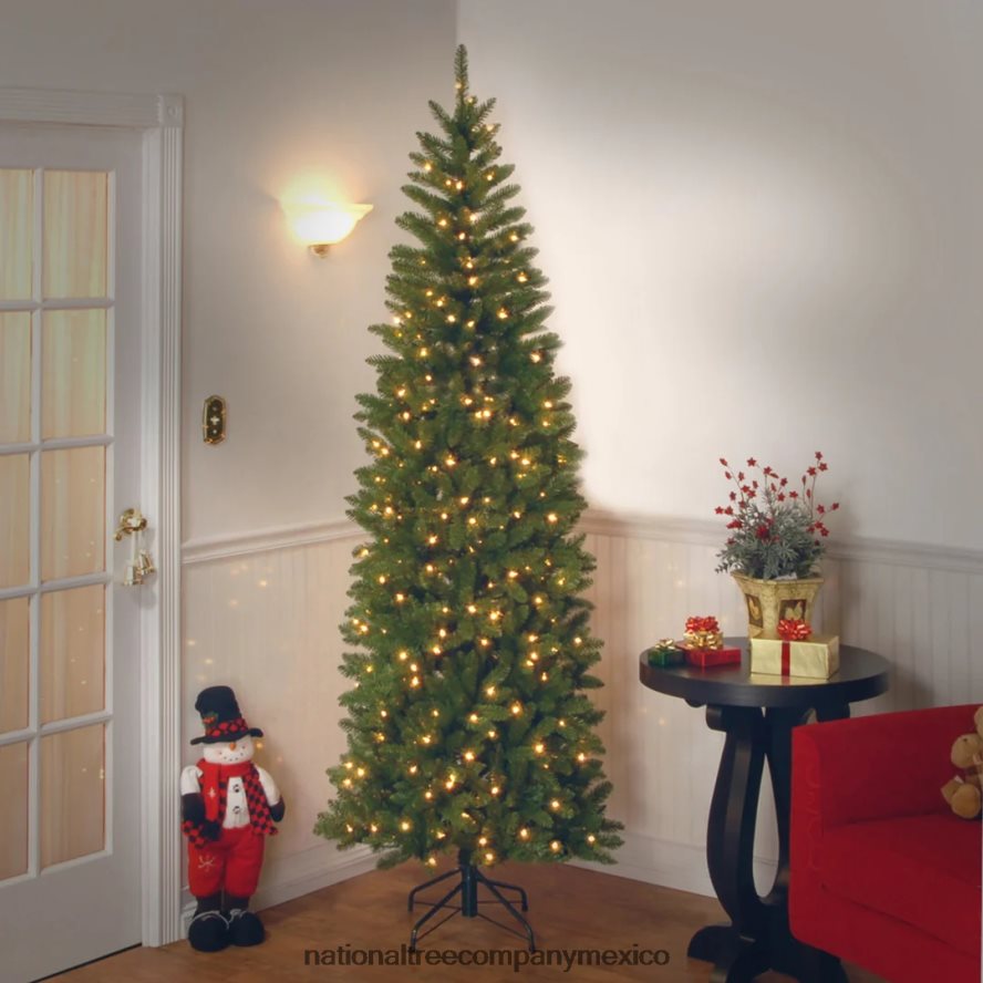 árboles | mx National Tree Company árbol de Navidad delgado artificial preiluminado, verde, abeto Kingswood, luces LED de dos colores, incluye soporte, 7,5 pies 8JB84J119