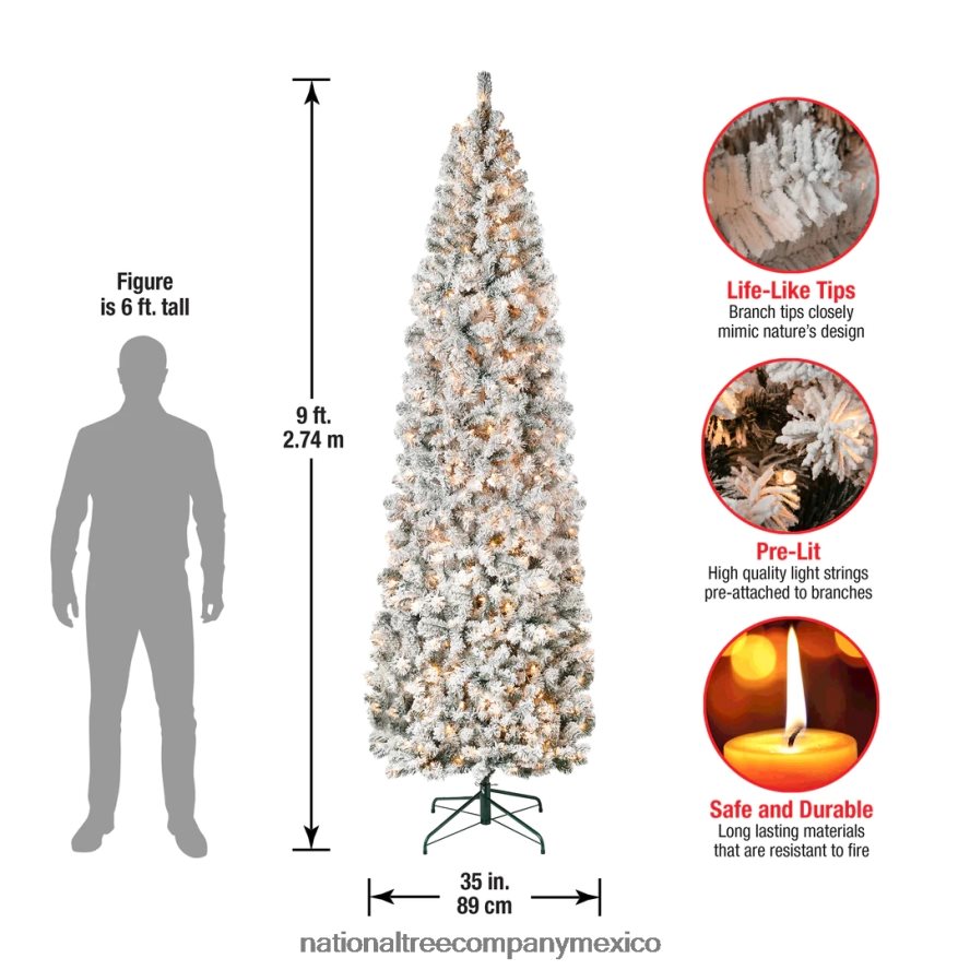 árboles | mx National Tree Company Árbol de Navidad delgado de acacia preiluminado de primeras tradiciones, luces incandescentes transparentes, enchufable, 9 pies 8JB84J116