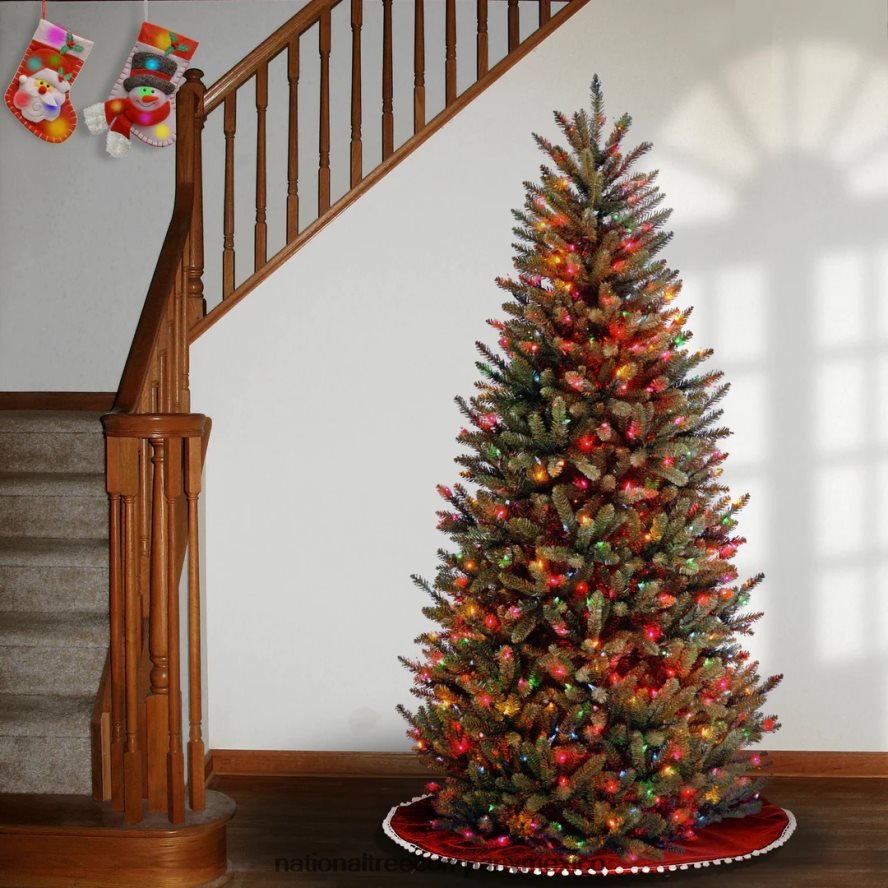 árboles | mx National Tree Company árbol de navidad artificial delgado preiluminado, verde, abeto fraser natural, luces multicolores, incluye soporte, 9 pies 8JB84J49