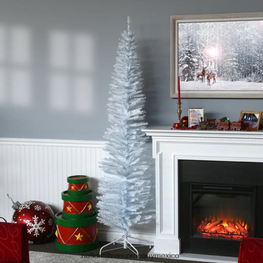 árboles | mx National Tree Company árbol de navidad artificial, oropel blanco, incluye soporte, 7 pies 8JB84J196