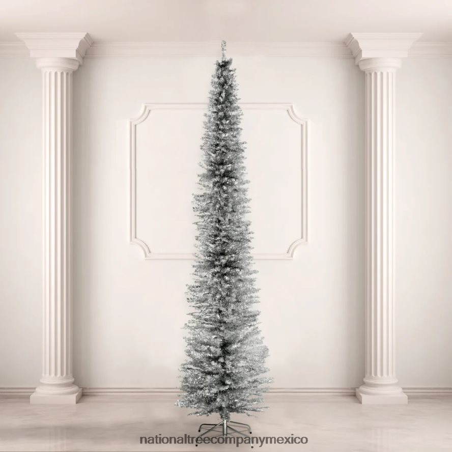 árboles | mx National Tree Company árbol de navidad artificial, oropel plateado, incluye soporte, 9 pies 8JB84J93