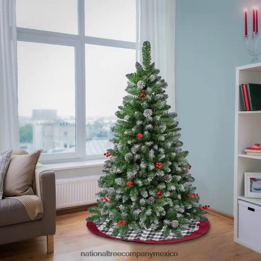 árboles | mx National Tree Company Primer árbol de Navidad Frosted Traditions con ramas articuladas, piñas y frutos rojos, 4,5 pies. 8JB84J13