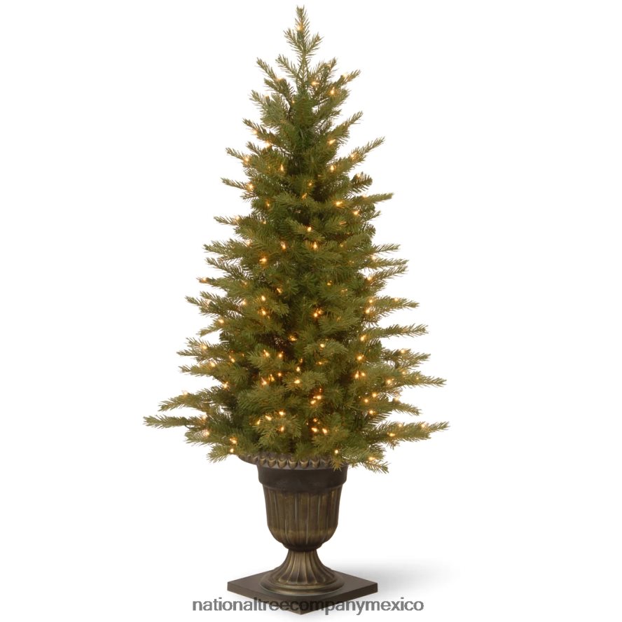 árboles | mx National Tree Company mini árbol de Navidad artificial de entrada preiluminado 'feel real', verde, abeto nórdico, luces blancas, incluye base de urna decorativa, 4 pies 8JB84J48