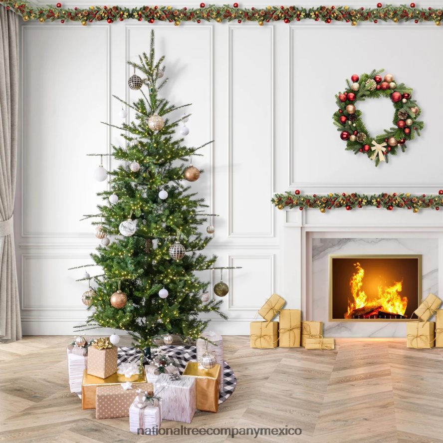 árboles | mx National Tree Company Árbol con bisagras mediano, pino de alondra real, sensación artificial preiluminado de 10 pies, 5320 luces LED de arroz de color blanco cálido - ul 8JB84J199