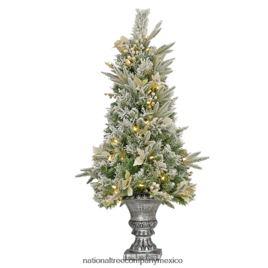 árboles | mx National Tree Company Árbol de Navidad artificial de entrada de abeto colonial esmerilado con bayas y flores de nochebuena, preiluminado con luces LED de color blanco cálido, enchufable,