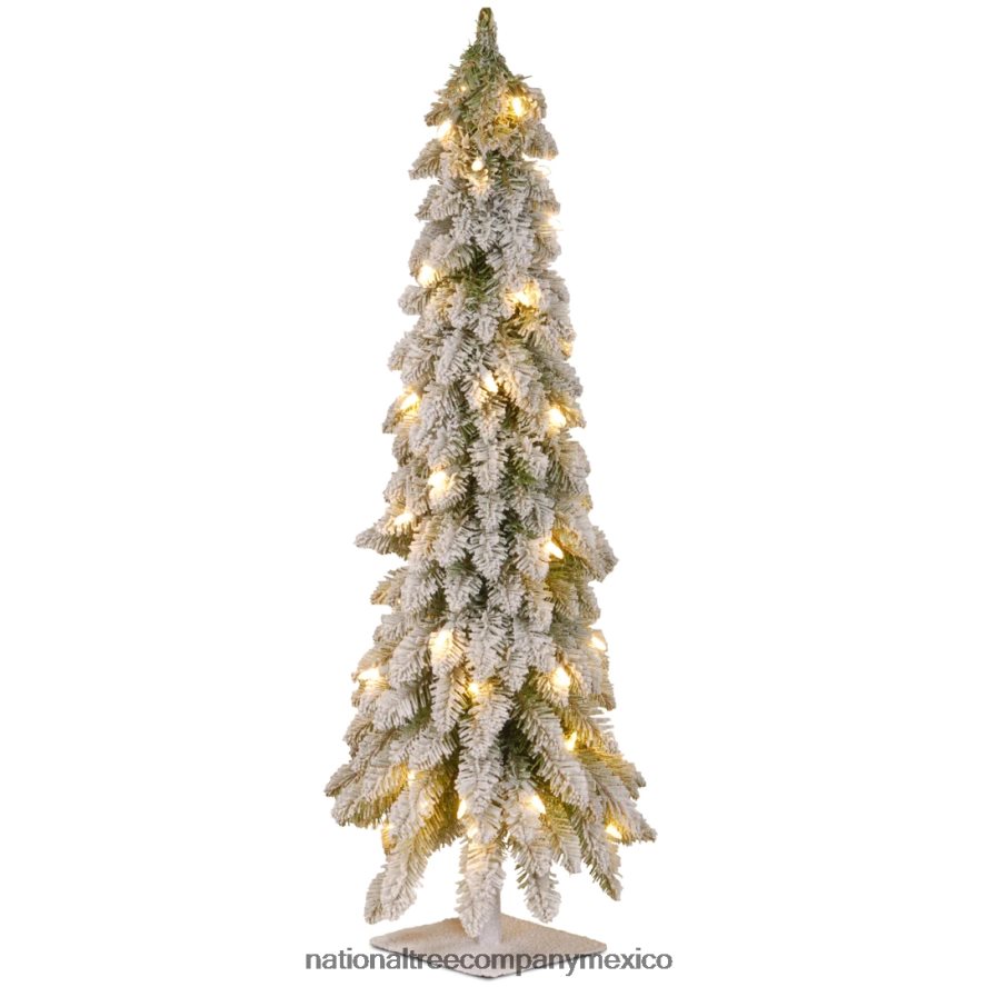 árboles | mx National Tree Company árbol de Navidad artificial preiluminado, cubierto de nieve, luces verdes y blancas, incluye soporte, 4 pies 8JB84J53