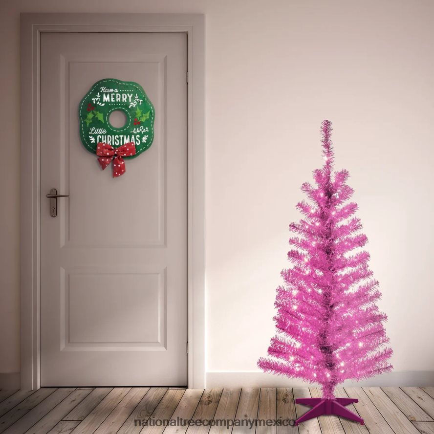 árboles | mx National Tree Company árbol de Navidad artificial preiluminado, oropel rosa, luces blancas, incluye soporte, 4 pies 8JB84J46