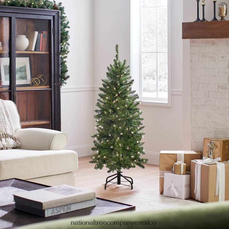 árboles | mx National Tree Company árbol de Navidad delgado artificial preiluminado, verde, abeto Kingswood, luces blancas, incluye soporte, 4.5 pies 8JB84J8