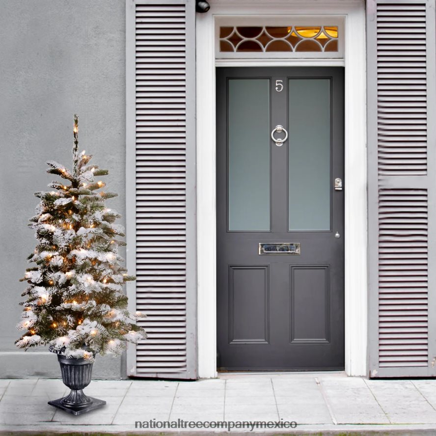 árboles | mx National Tree Company árbol de navidad de entrada artificial preiluminado, camden nevado, luces verdes, blancas, incluye base de metal, 4 pies 8JB84J149