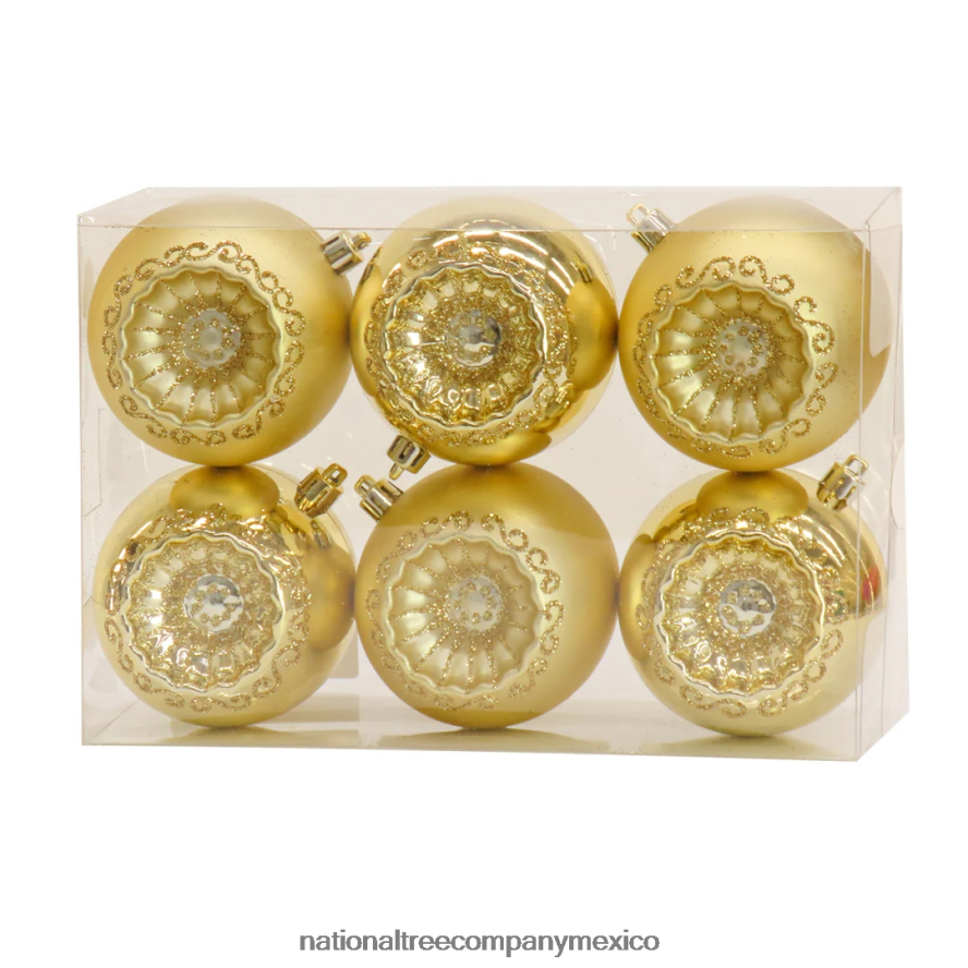 decoración | mx National Tree Company Primeras tradiciones 6 piezas de adornos dorados brillantes irrompibles. 8JB84J523