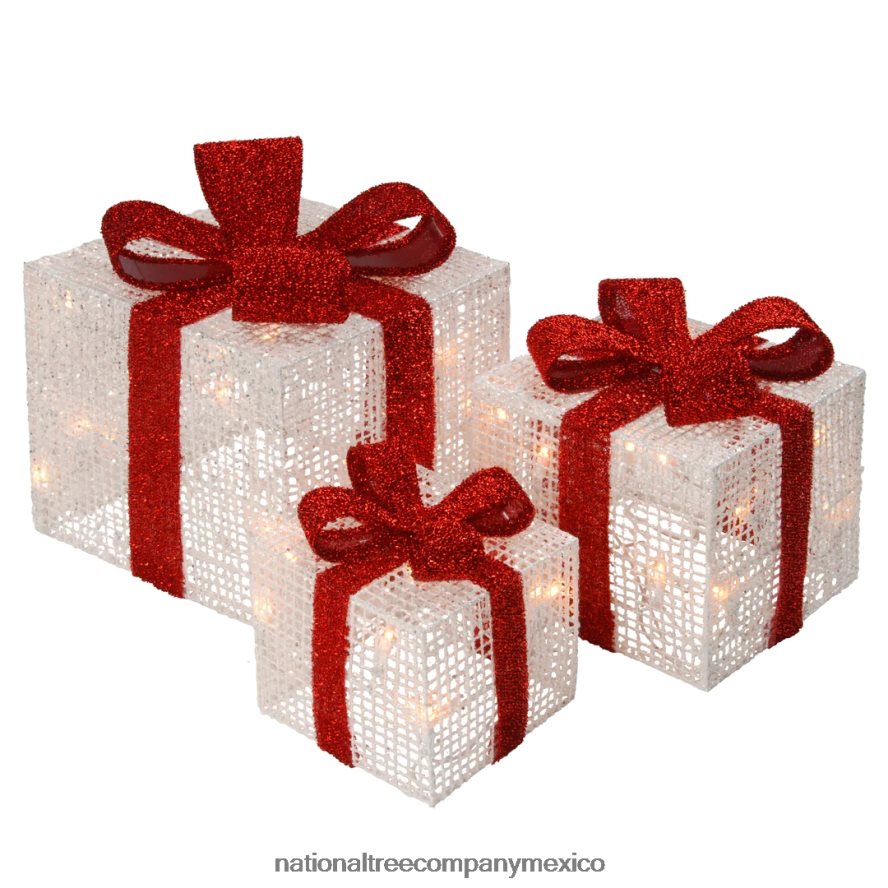 decoración | mx National Tree Company cajas de regalo blancas preiluminadas, juego de tres, luces blancas, colección navideña 8JB84J676