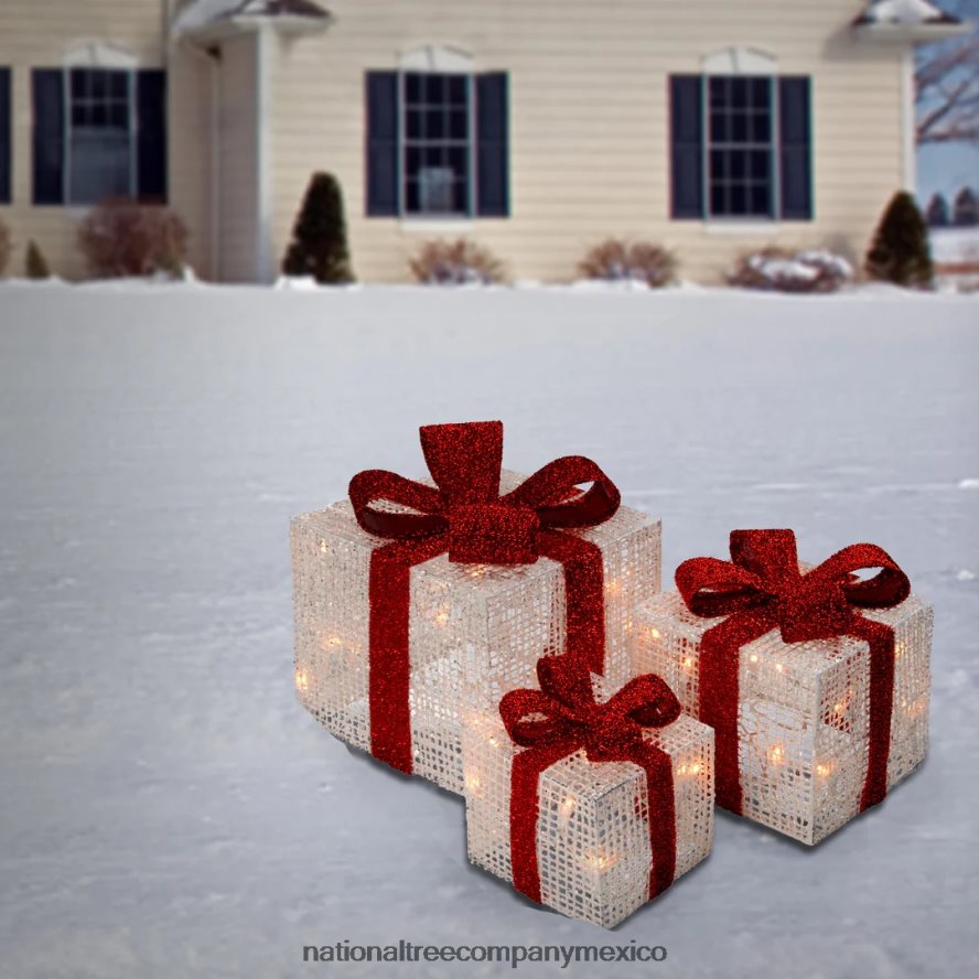 decoración | mx National Tree Company cajas de regalo blancas preiluminadas, juego de tres, luces blancas, colección navideña 8JB84J676