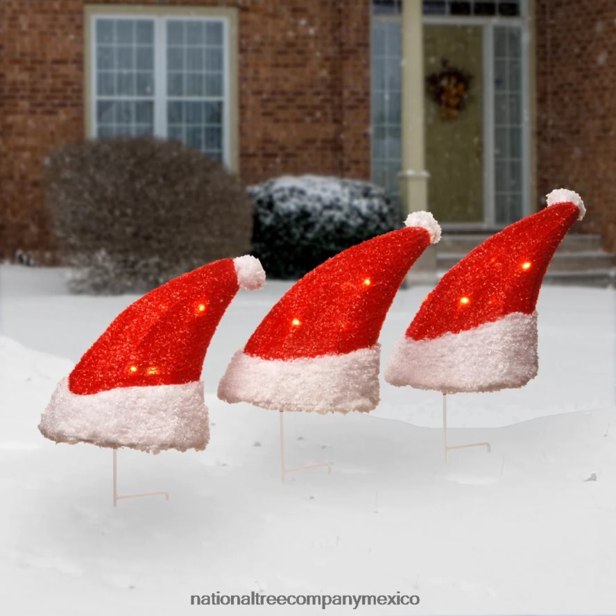 decoración | mx National Tree Company tres gorros de Papá Noel con iluminación solar de 18 pulgadas 8JB84J624