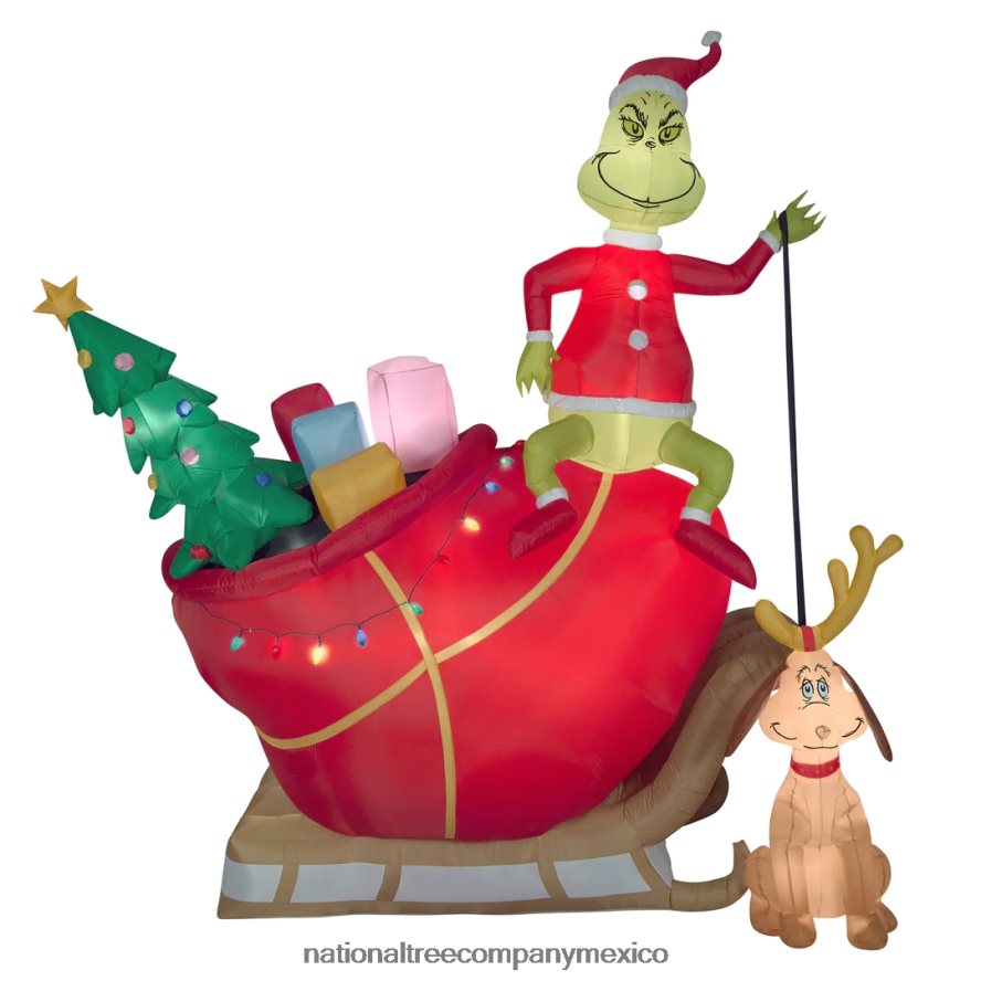decoración | mx National Tree Company grinch inflable en trineo con max, luces led, enchufable, colección navideña, 12 pies 8JB84J662