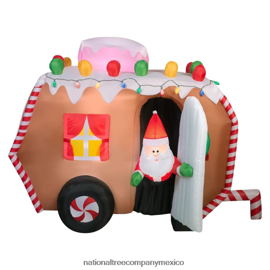 decoración | mx National Tree Company remolque inflable de pan de jengibre con papá noel, luces led, enchufable, colección navideña, 7,5 pies 8JB84J661