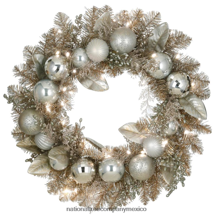 vegetación | mx National Tree Company Corona navideña preiluminada decorada en plata glam de 24" 8JB84J308