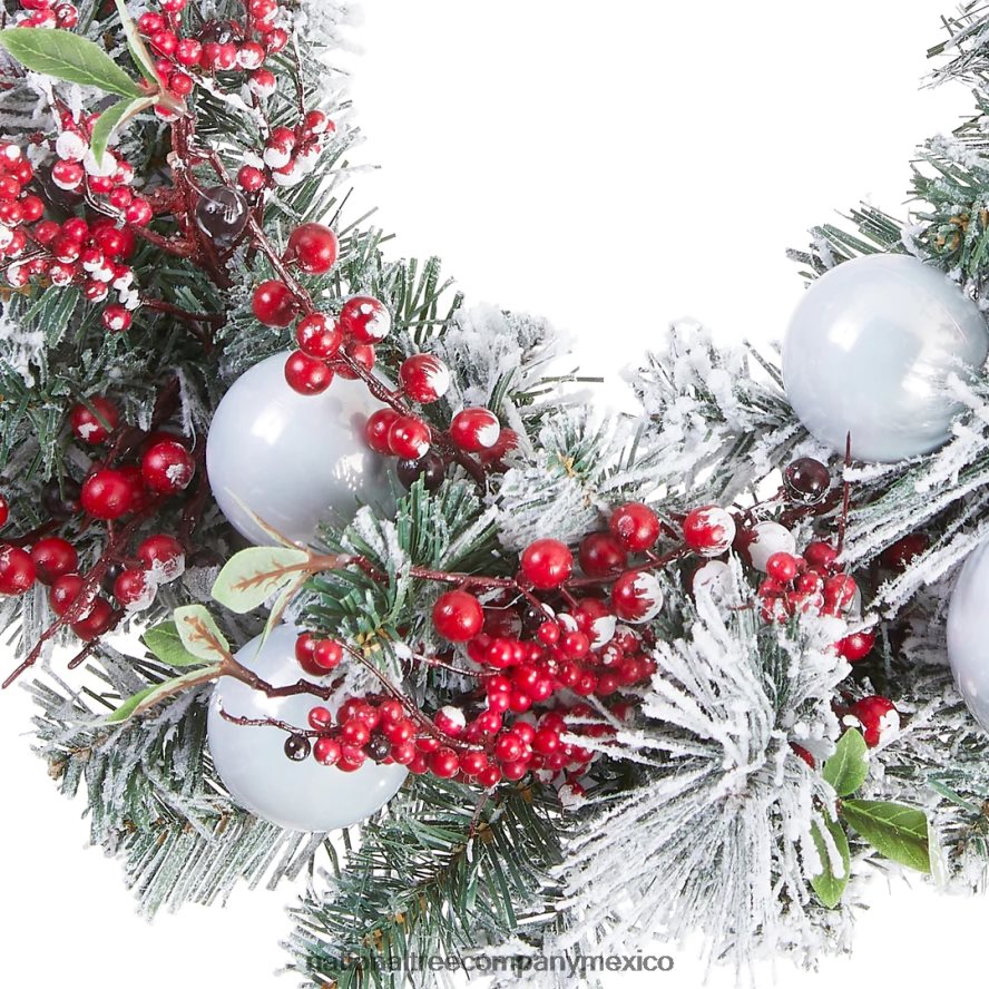 vegetación | mx National Tree Company corona navideña artificial, verde, de hoja perenne, decorada con ramas esmeriladas, adornos de bolas, racimos de bayas, colección navideña, 24 pulgadas 8JB84J275