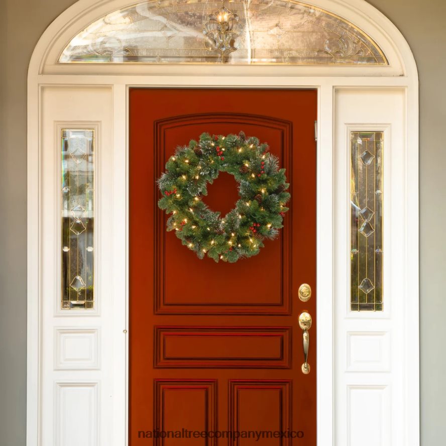 vegetación | mx National Tree Company corona navideña artificial preiluminada, abeto crestado con luces LED parpadeantes, enchufable, 30 pulg. 8JB84J301