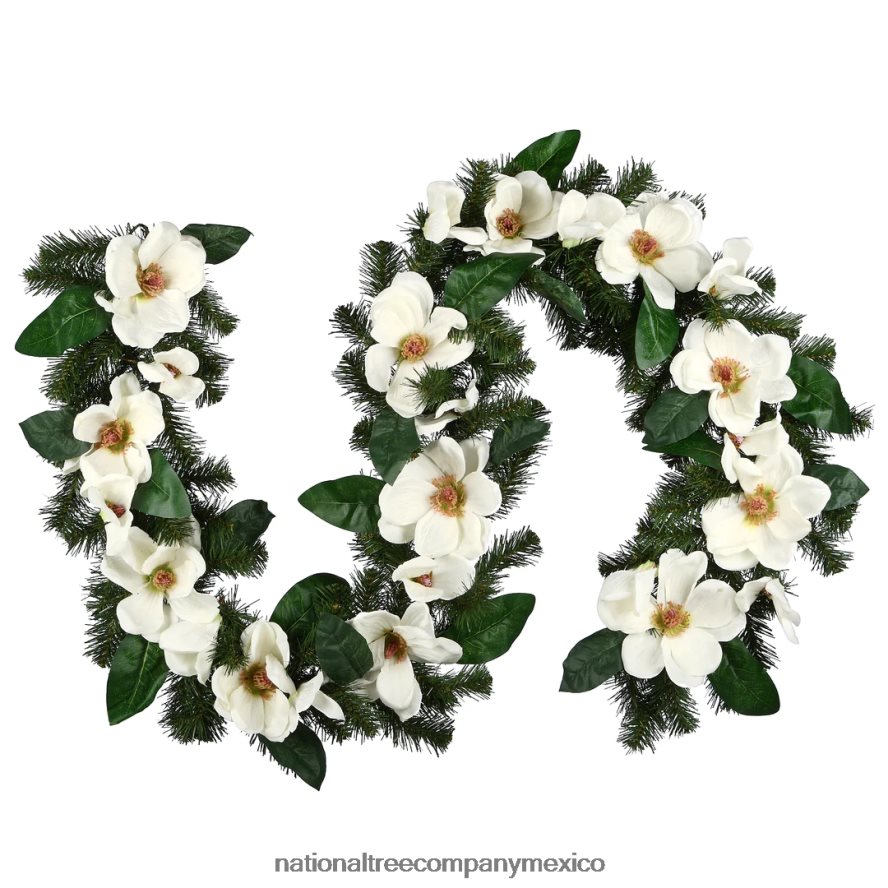 vegetación | mx National Tree Company guirnalda artificial de abeto del valle del norte, verde, decorada con flores de magnolia, colección navideña, 6 pies 8JB84J408