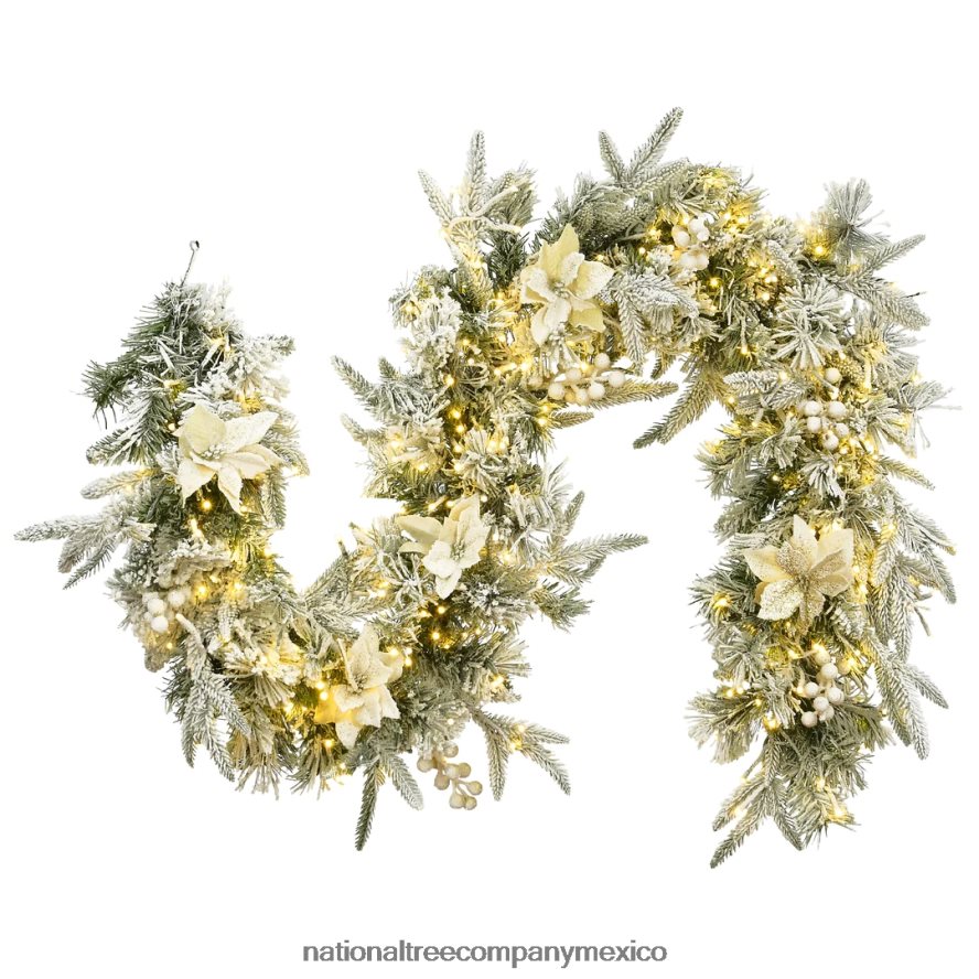 vegetación | mx National Tree Company guirnalda navideña artificial, verde, abeto colonial, decorada con flores, racimos de bayas, ramas escarchadas, colección navideña, 6 pies 8JB84J402