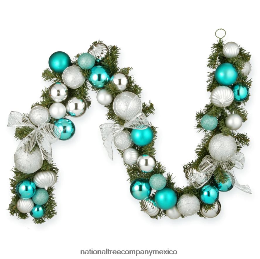 vegetación | mx National Tree Company guirnalda navideña artificial, verde, de hoja perenne, decorada con adornos de bolas, lazos de cinta, colección navideña, 6 pies 8JB84J372