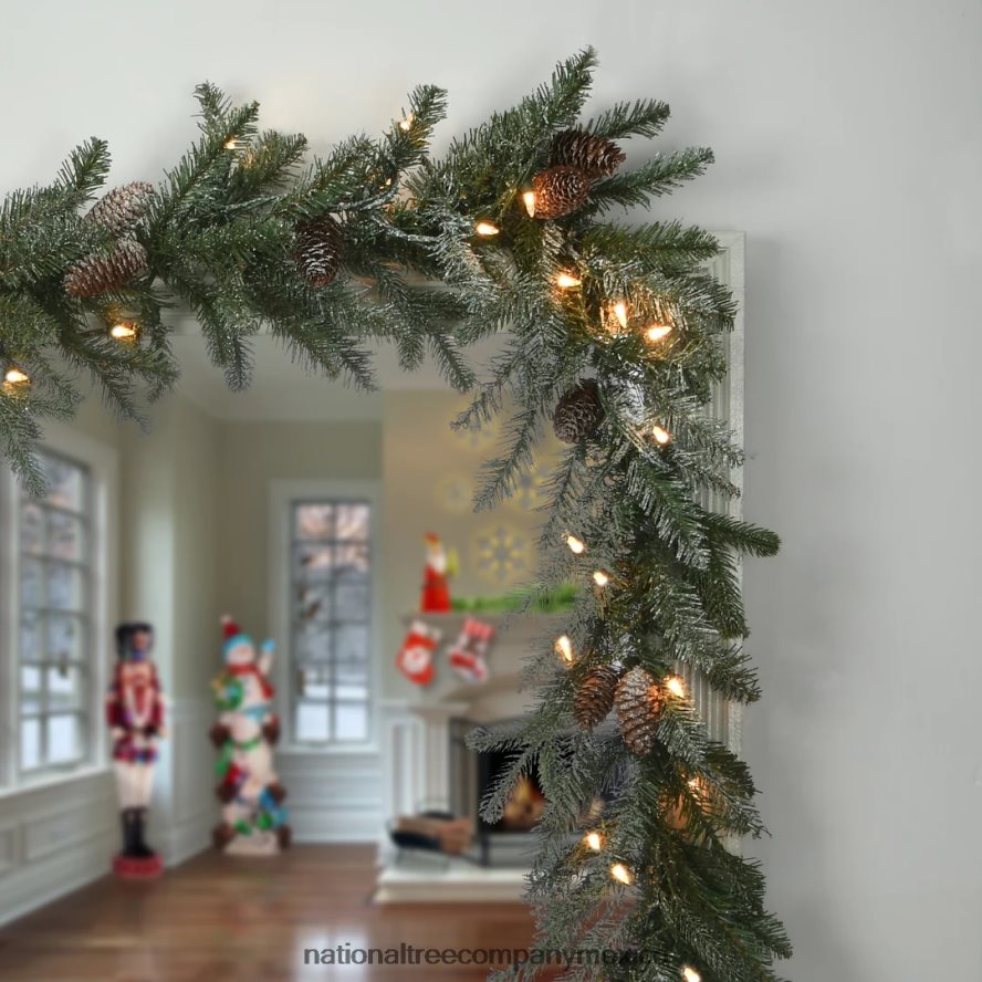 vegetación | mx National Tree Company Guirnalda de abeto morgan nevado de 9 pies con luces claras 8JB84J379